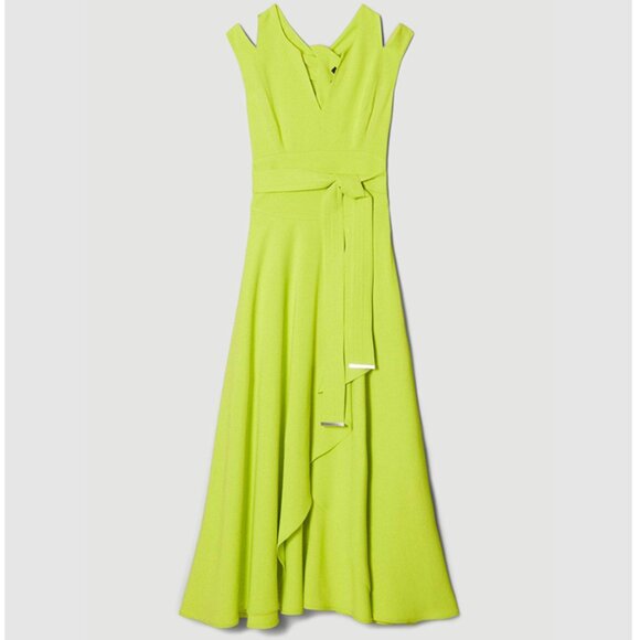Karen Millen Petite Compact Viscose Tailored Waterfall Midi Dress Lime Size 4 - Picture 13 of 13